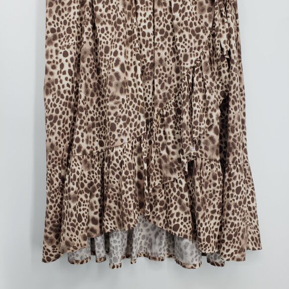 3/$25 A New Day Leopard Print Faux Wrap Dress XS Ruffle High Low Hem Brown - Picture 5 of 9